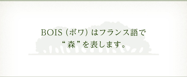 BOIS（ボワ）はフランス語で"森"を表します。