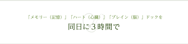 「メモリー（記憶）」「ハート（心臓）」「ブレイン（脳）」ドックを同日に３時間で